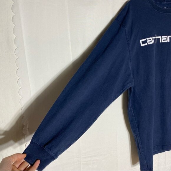 SOLD-Carhartt Navy Blue Cotton Crew Neck Long Sleeve T Shirt L - Picture 10 of 14
